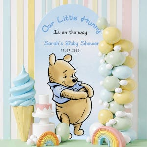Custom Personalized Large Blue Winnie the Pooh Arched Background Backdrop Cover, Pooh Birthday, Baby shower Custom personalized backdrop.