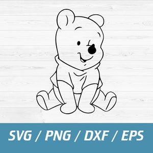 Bébé Winnie l’ourson Svg, Winnie l’ourson contour, fichiers classiques ourson, téléchargement instantané, Svg, Png, Dxf, Eps