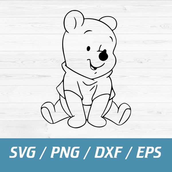 Baby Winnie The Pooh Svg, Winnie The Pooh Outline, Classic Pooh Files, Instant Download, Svg, Png, Dxf, Eps