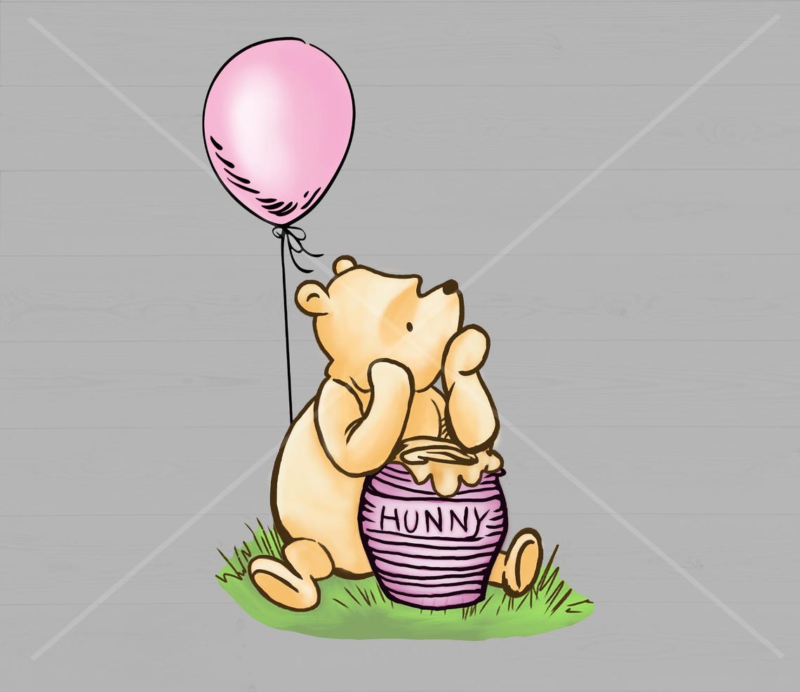 Pink Girl Balloon Classic Winnie the Pooh PNG, Vintage Pooh With Pink ...