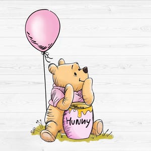 Rosa Winnie the Pooh Honig Bär Clipart PNG Aquarell Mädchen, rosa Ballon, Winnie the Pooh PNG, Pooh mit Honigtopf