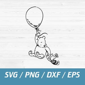 Winnie The Pooh Svg, Winnie The Pooh Outline, Classico Winnie the Pooh Flying Balloon SVG, Download istantaneo, Svg, Png, Dxf, Eps