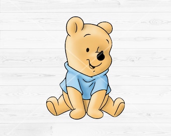 Sitting Blue Winnie the Pooh Honey Bear Clipart PNG Boy, Baby Winnie the Pooh PNG
