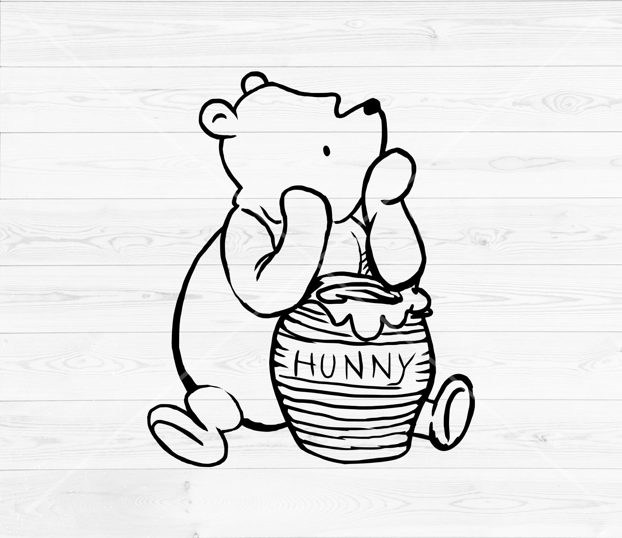 座っているハニーポット クラシック くまのプーさん 線画 アウトライン