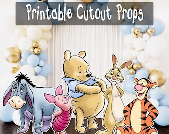 Winnie the Pooh and Friends Backdrop Cutout Prop Set, Printable Party Decorations, Baby Shower Bundle Cutouts, Digital Download