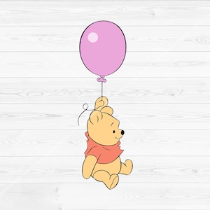 Bébé ourson ours ballon rose PNG, baby shower fille, clipart Winnie l'ourson, téléchargement numérique instantané