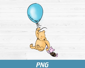 Classic Winnie the Pooh PNG, Blue Balloon Winnie Pooh Bear Clipart, Instant Download