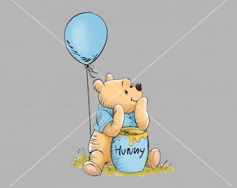 Blue Winnie the Pooh Honey Bear Clipart PNG Watercolor Girl, Blue