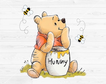 Honey Bear Clipart PNG Watercolor, Winnie the Pooh PNG, Pooh with honey pot