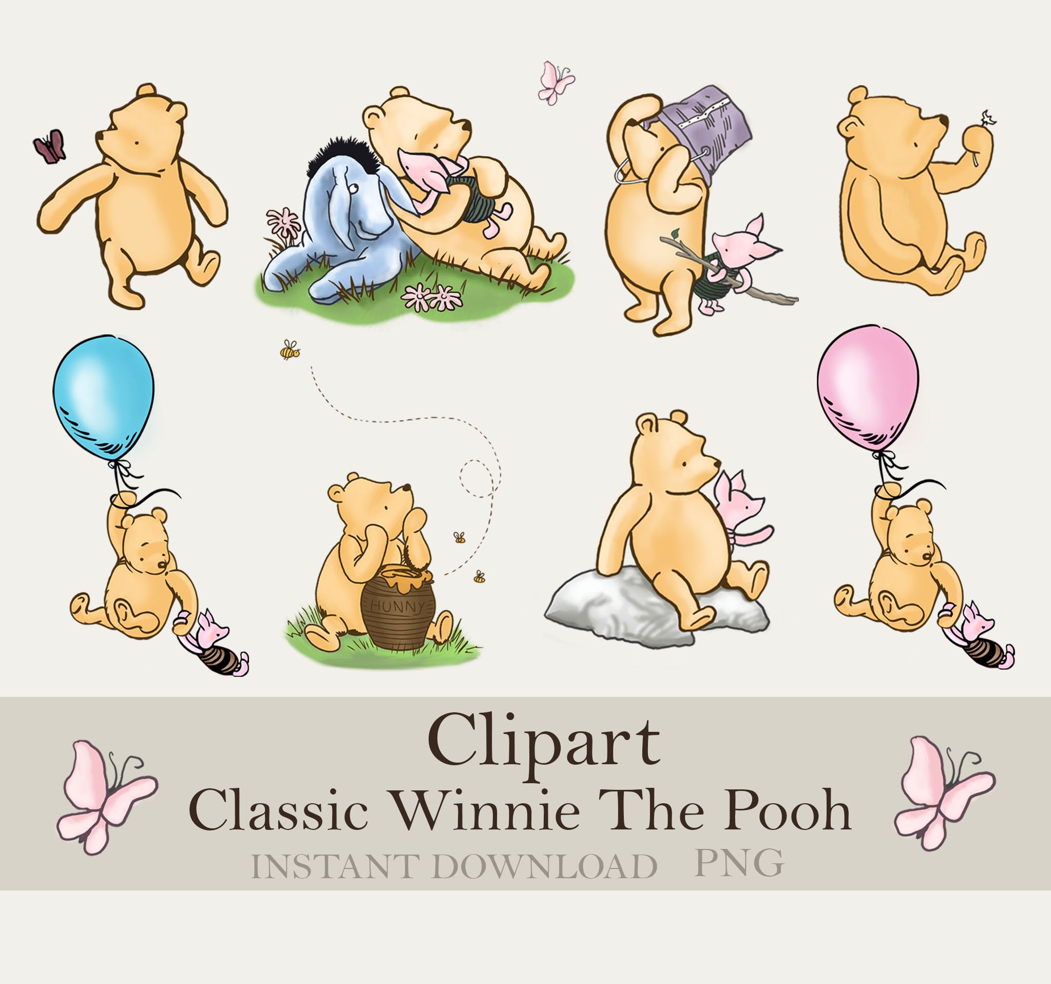 Classic Winnie The Pooh PNG Clipart Bundle Printable Instant Digital Classic Winnie The Pooh PNG Clipart Bundle Printable Instant Digital