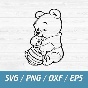 Bébé Winnie l'ourson Svg, contour de Winnie l'ourson, fichiers classiques Winnie l'ourson, téléchargement immédiat, Svg, Png, Dxf, Eps