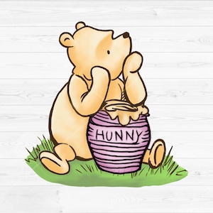PNG clásico de Winnie the Pooh, Pooh con niña rosa en tarro de miel