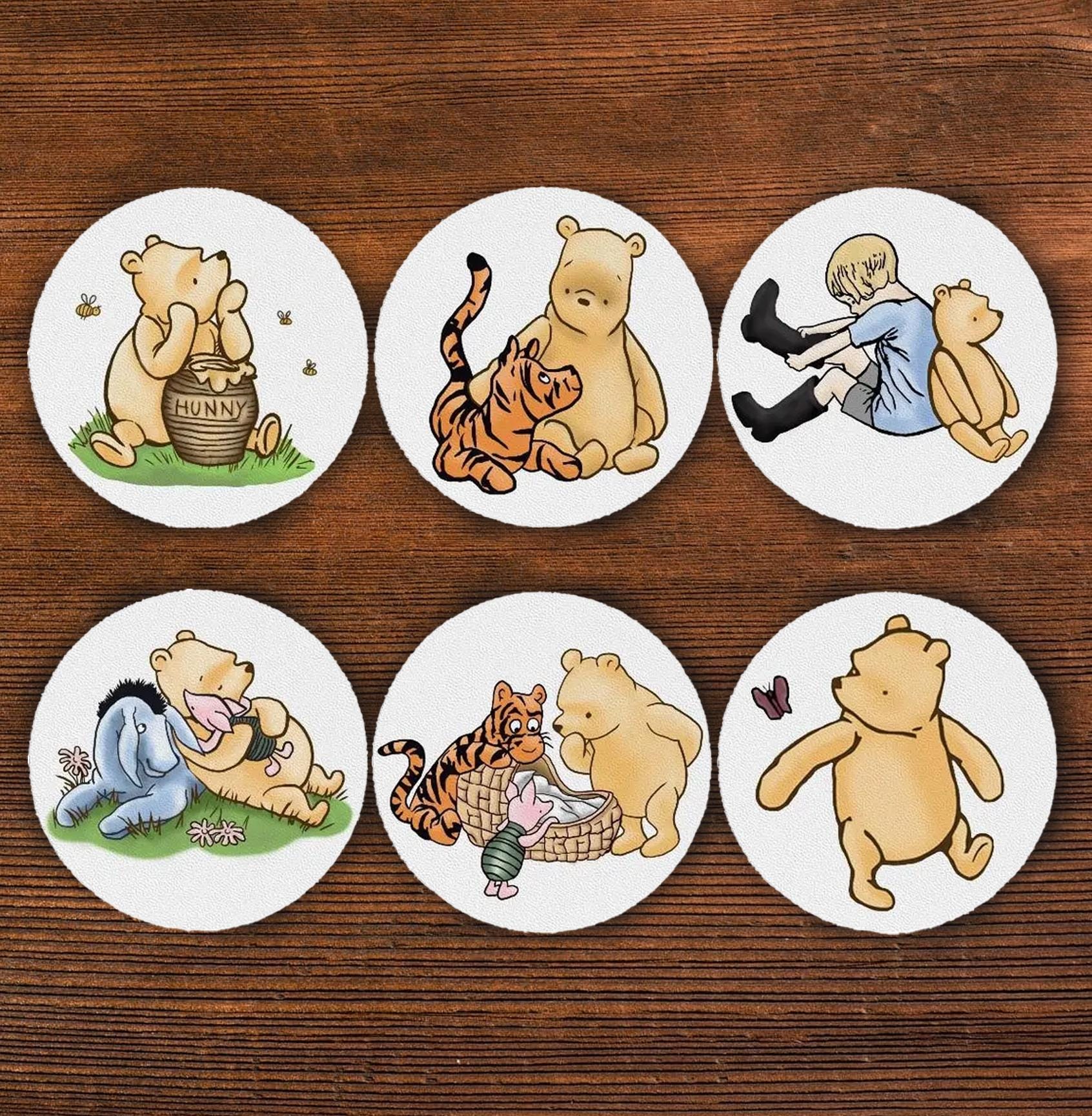Winnie the Pooh Round Coasters 6 Pcs - Etsy