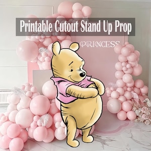 Pink Winnie the Pooh large Cutout Prop, Girl Baby Pooh Standee, Birthday Yard Sign, Instant Digital Download