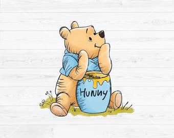 Blue Winnie the Pooh Honey Bear Clipart PNG Watercolor