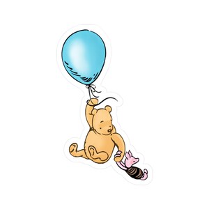 Classique ourson ours suspendu ballon bleu vinyle autocollant, décoration murale, sticker pour ordinateur portable, décoration de chambre d'enfant, sticker mural, sticker pour ordinateur portable