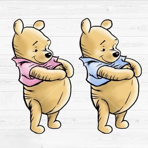 Winnie the Pooh clásico PNG, Pooh con niña y niño azul rosado, clipart de barriga de oso Pooh dibujado a mano