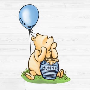 Globo de niño azul clásico Winnie the Pooh PNG, Pooh vintage con tarro de miel azul