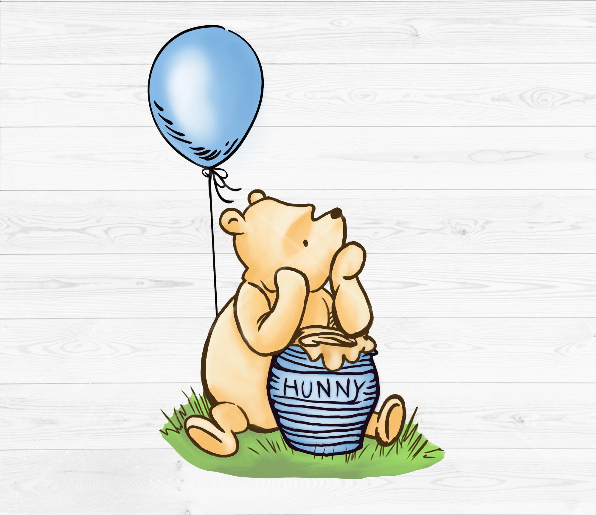 Blue Boy Balloon Classic Winnie the Pooh PNG, Vintage Pooh With