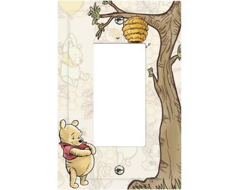Standing Winnie the Pooh Light Switch Cover Plate – Classic Pooh Nursery Decor, Baby Shower Room Accent, Kids Room Wall Plate
