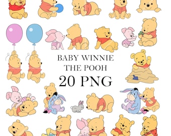 20 Baby Winnie the Pooh PNG Clipart Bild Bundle, sofortiger digitaler Download, klassische Baby-Dusche-Kinderzimmer