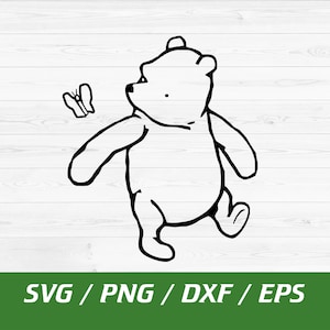 Winnie l'ourson classique Svg, contour de Winnie l'ourson, fichiers classiques de l'ourson, téléchargement immédiat, Svg, Png, Dxf, Eps