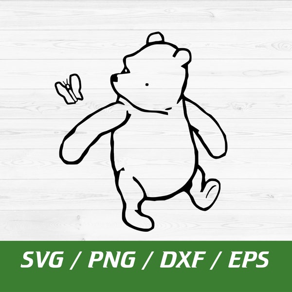 Classic Winnie The Pooh Svg, Winnie The Pooh Outline, Classic Pooh Files, Instant Download, Svg, Png, Dxf, Eps