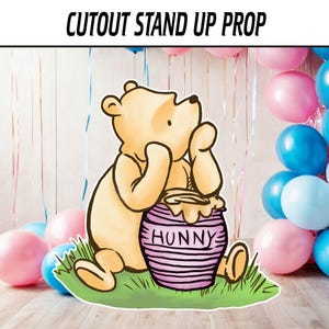 Roze pot Winnie de Poeh grote uitsparing, Pooh Hunny babyshower/verjaardag werf teken decor, verjaardagsfeestje, knipsel prop, instant download