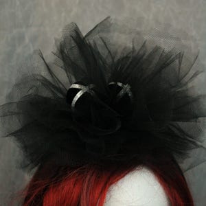 Black Gothic Fascinator Hat/Headpiece with Black and Silver Velvet Ball Embellishments