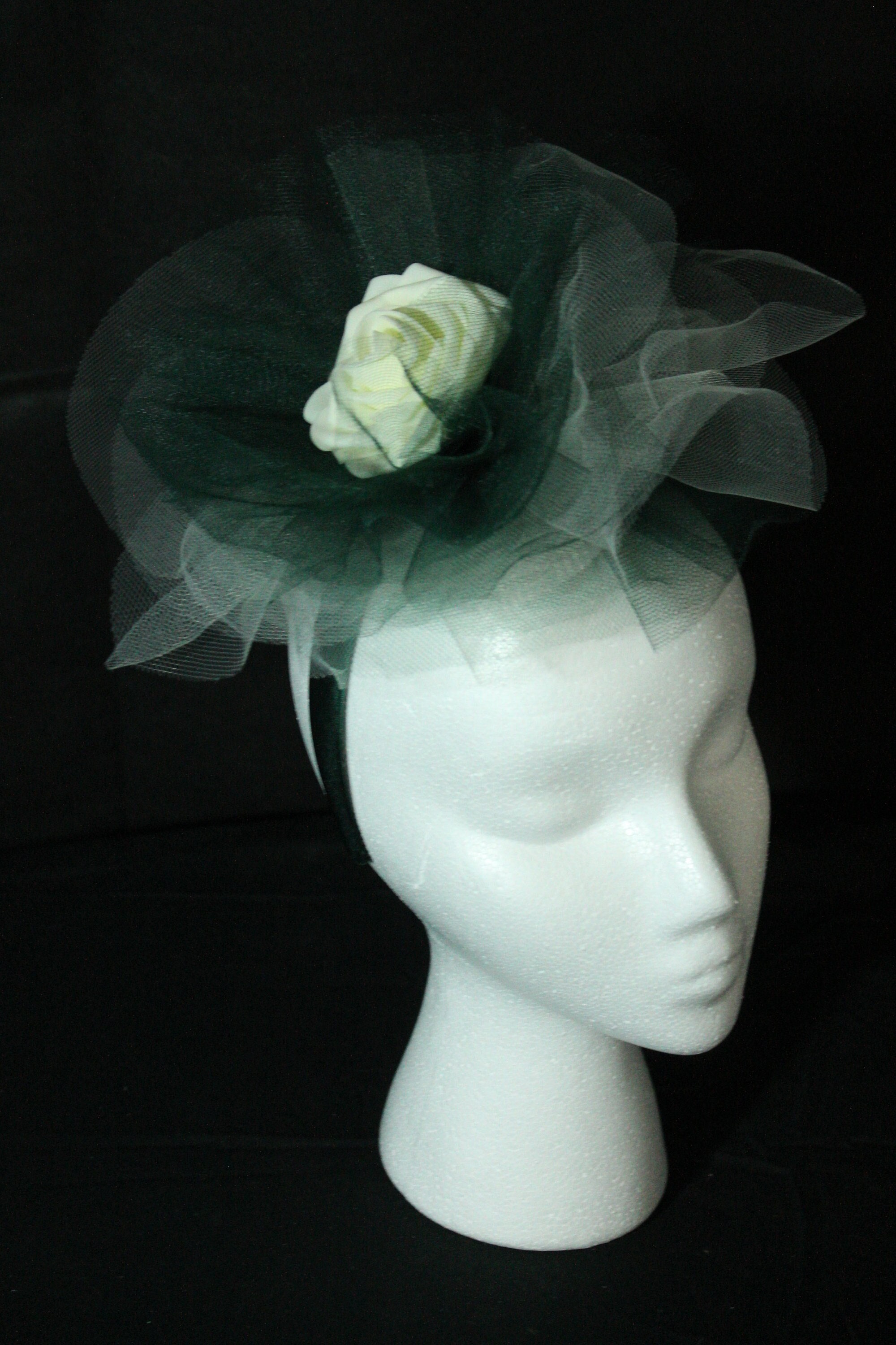 Ivory Fascinator with Olive Green & Ivory French Netting & Feathers Beige and Green Fascinator - Etsy main image 4