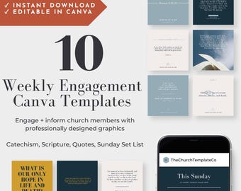 Church Engagement Canva Templates for Social Media | Sermon Quote, Memory Verse, Catechism Post & Sunday Service | Editable Church Templates