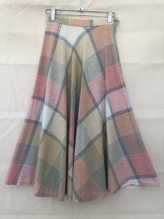 Vintage Flared Plaid Skirt - image 5