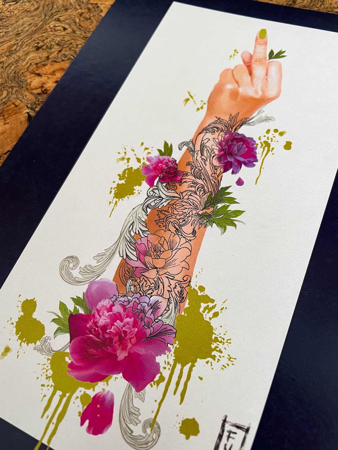 Tattooed Middle Finger Print/rude Art Work/illustration Print/pattern ...