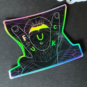 Fick U holographische Farbstoff geschnitten Aufkleber/Illustration/Tattoo inspiriert/Hand Geste/Offensive Geschenk /