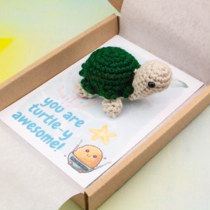 You Are Totally Awesome, gehaakte amigurumi-schildpad, bureaumaatje, motiverend cadeau, positieve sfeer, beste vriend, verjaardag, pocketknuffel, kawaii