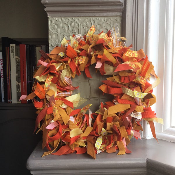 Summer orange fabric, round door wreath