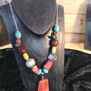 Red Agate, coral and turquoise stunner