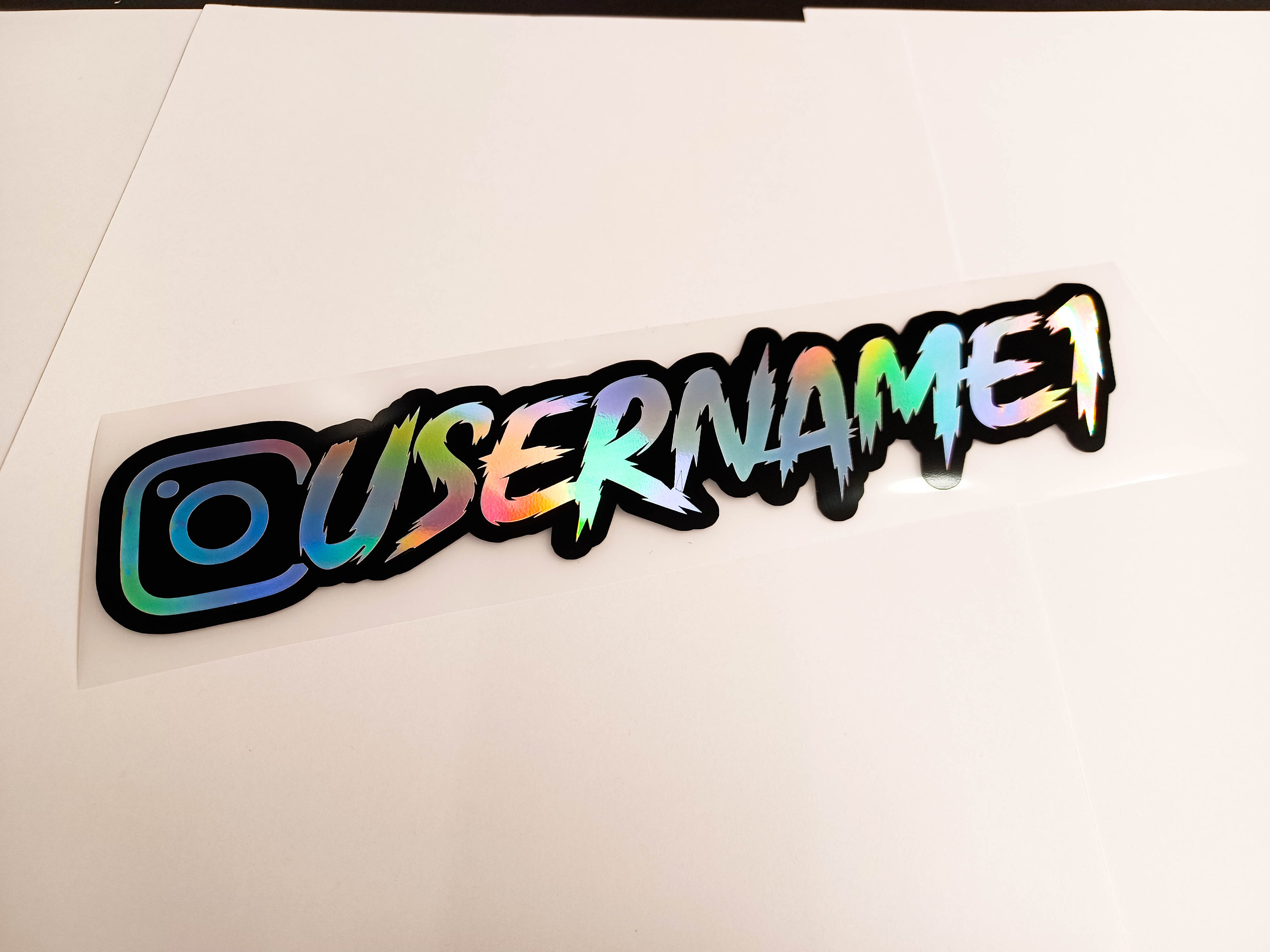 Silver Holographic Instagram Name Decal w/ Background - Custom Waterproof Vinyl