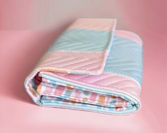 Gesteppte Damen Geldbörse aus Vegan Leder, Rosa und Blau, Handgefertigte Geldbörse