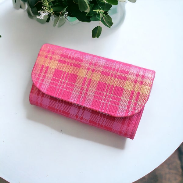 Hot Pink Iridescent Check Faux Leather Purse