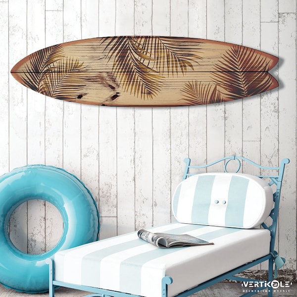 Decorative Fish Surfboard in Aluminum Palm Leaves / Surf Deco / Surf Decoration