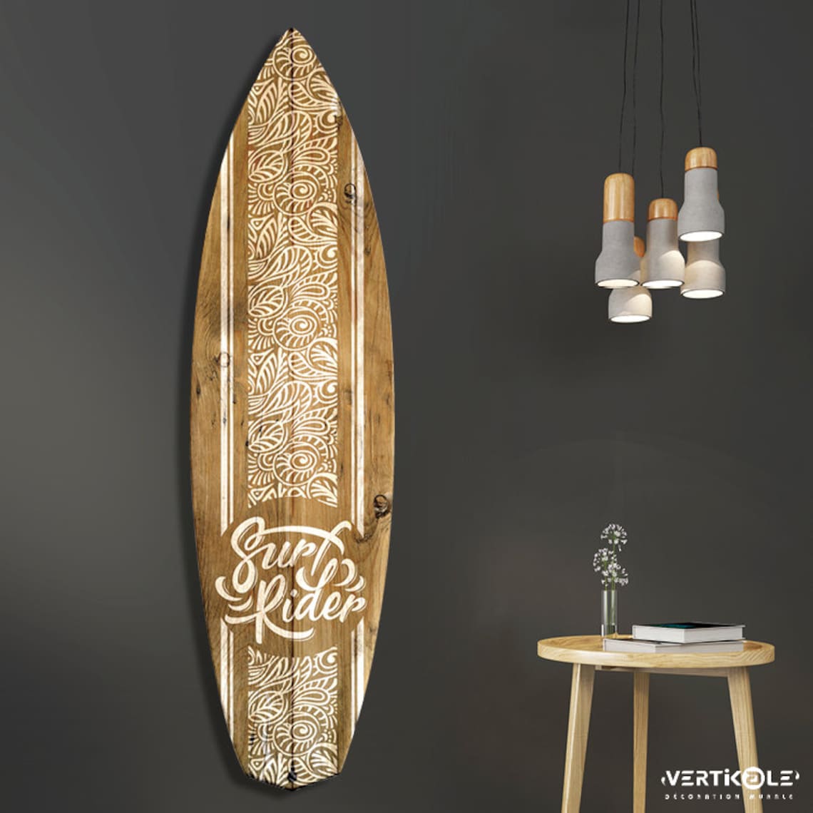 Planche de Surf Décorative en Alu Motif Polynésien Blanc Surf Rider