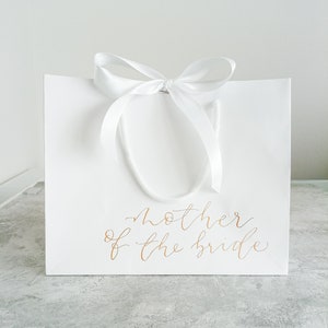 Personalised hand-made calligraphy gift bag, bride/bridesmaid gift bag, birthday, Mother's Day/mother of the bride gift bag, white & gold