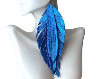Royal Blue Leather Earrings for Women | Boho Jewelry | Gift for Her