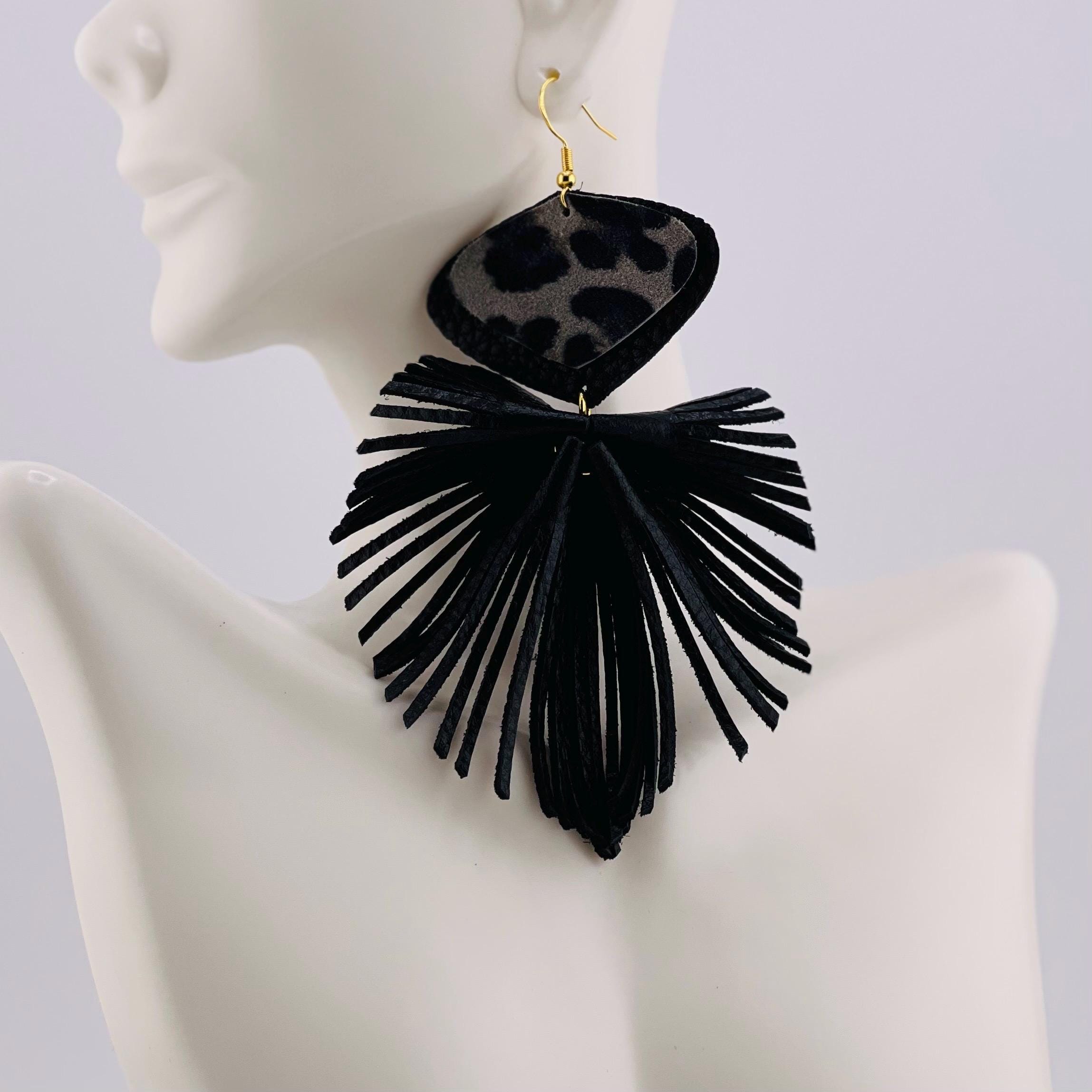 Big Leather Fringe Statement Earrings | 4-8” Long African Style Jewelry | Bohemian Earrings | Gift for Her