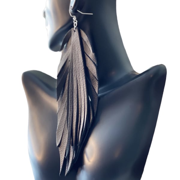 Black Leather Earrings | Bohemian Jewelry for Women | Fringe Statement Earrings | Gift for Her