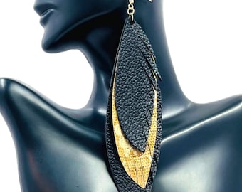 Long Black Leather Boho Fringe Earrings for Women