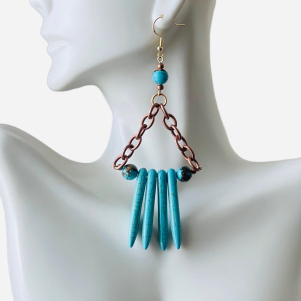 Boho Chic Turquoise Statement Earrings | Gift for Her