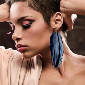 Long Black Leather Leaf Fringe  Earrings: Boho Dangle Jewelry