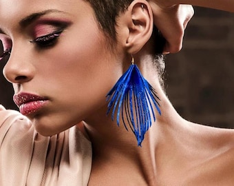 Boucles d'oreilles en cuir bleu roi : franges bohèmes ultra légères de 4 à 6 pouces